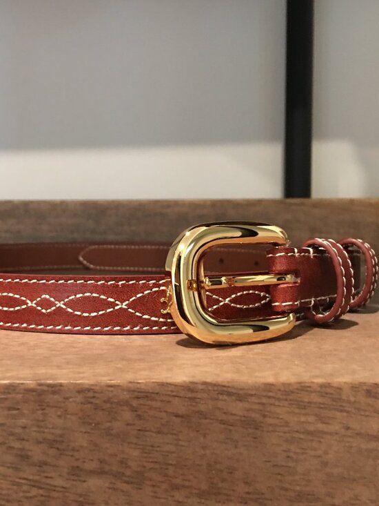 Accessories - CELINE Fancy Stitch Western Belt in Brown 80